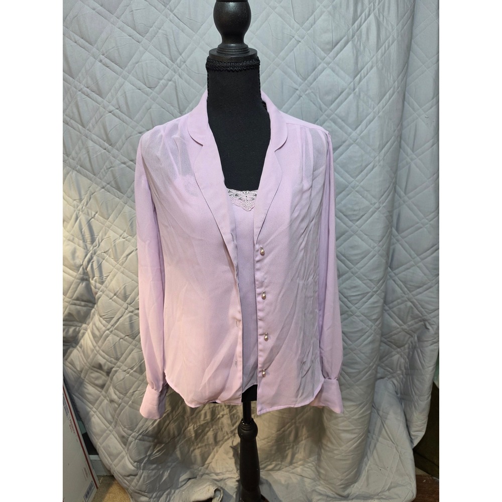 Anne French Vintage Lavender 2 Piece Blouse and Lace Camisole Set Size 4 Purple